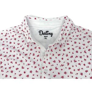 Destiny Golf Polo Men's XL‎ White Red Floral Performance Stretch